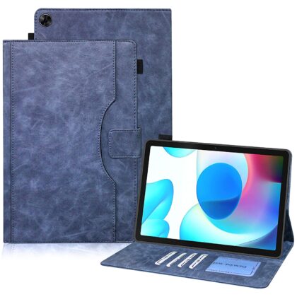 TGK Leather Business Folio Stand Cover Case for Realme Pad 10.4 inch with Pencil Holder (Stone Blue)