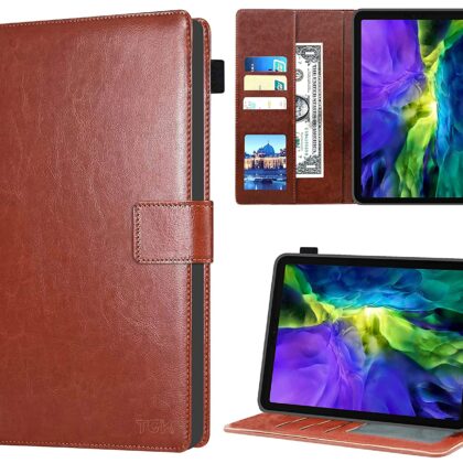 TGK Multi Protective Wallet Leather Flip Stand Case Cover for iPad Pro 11 inch 2022/2021 4th/3rd Gen, Brown