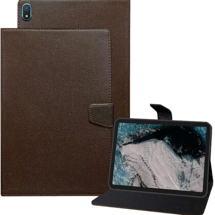 TGK Executive Adjustable Stand Leather Flip Case Cover for Nokia Tab T20 10.4 inch Tablet / Nokia T20 Tab 10.36 Inch 2021 [Model TA-1392 TA-1394 TA-1397] Dark Brown