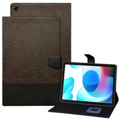 TGK Dual Color Design Leather Flip Case Cover for Realme Pad 10.4 inch (Brown, Black)