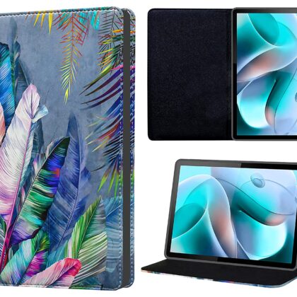 TGK Printed Classic Design Leather Stand Flip Case Cover for Motorola Moto Tab G70 LTE 11 inch Tablet (Colorful Feathers)
