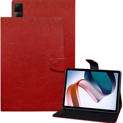 TGK Plain Design Leather Protective Cover with Viewing Stand Back Flip Stand Case Cover for Redmi Pad 10.61 inch Tablet with Precise Cutouts (Red)