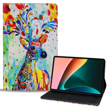 TGK Printed Classic Design Leather Folio Flip Case with Viewing Stand Protective Cover for Xiaomi Mi Pad 5 11″ inch Tablet (Deer-Painting)