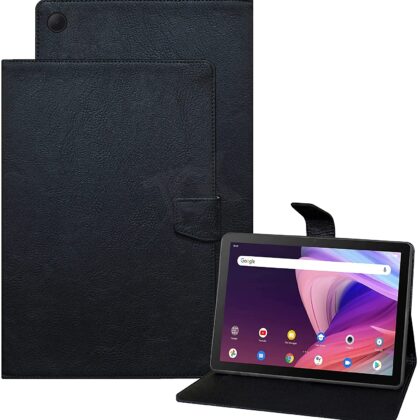 TGK Plain Design Leather Flip Stand Case Cover for TCL Tab 10 FHD Tablet (Black)