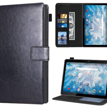 TGK Multi Protective Leather Case with Viewing Stand and Card Slots Flip Cover Compatible for Acer One 10 T4-129L 10 inch Tablet (Black)