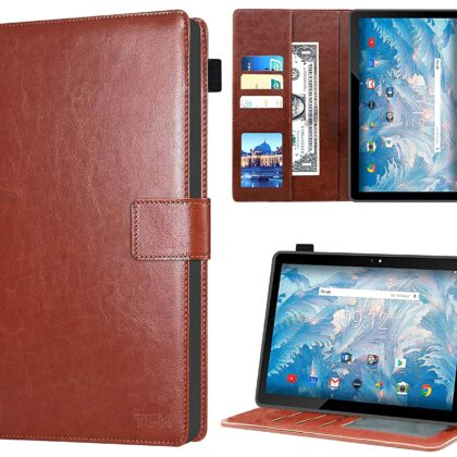 TGK Multi Protective Leather Case with Viewing Stand and Card Slots Flip Cover Compatible for Acer One 10 T4-129L 10 inch Tablet (Brown)