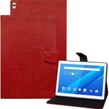 TGK Plain Design Leather Flip Stand Case Cover for Lenovo Tab M10 X505X Cover TB-X505F TB-X505L TB-X505X TB-X605L TB-X605F – Red