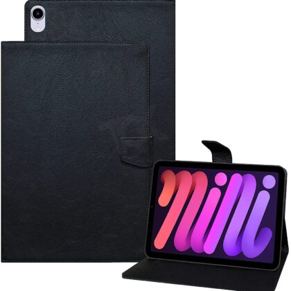 TGK Plain Design Leather Flip Stand Case Cover for iPad Mini 6 (8.3 inch, 6th Gen) Black