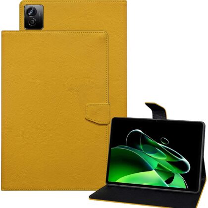 TGK Plain Design with Viewing Stand Protective Leather Flip Case Cover for Realme Pad X 11 inch Tablet with Precise Cutouts (Yellow)