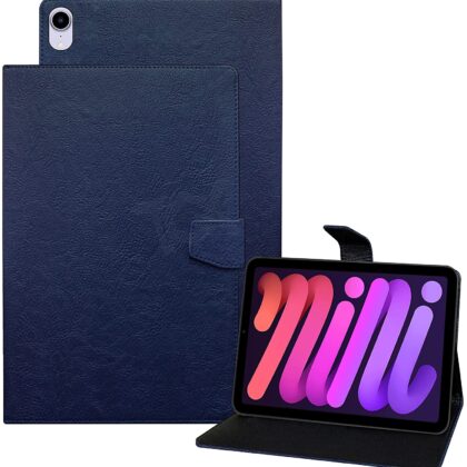 TGK Plain Design Leather Flip Stand Case Cover for iPad Mini 6 (8.3 inch, 6th Gen) Blue