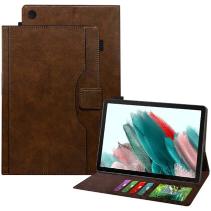 TGK Leather Business Folio Stand Cover Case for Samsung Galaxy Tab A8 Cover 10.5 inch [SM-X200/X205/X207] with Pencil Holder (Dark Brown)