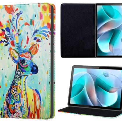 TGK Printed Classic Design Leather Stand Flip Case Cover for Motorola Moto Tab G70 LTE 11 inch Tablet (Deer Painting)