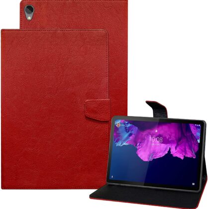 TGK Plain Design Leather Flip Stand Case Cover for Lenovo Tab P11/P11 Plus 11 inch TB-J606F/J606X (Red)