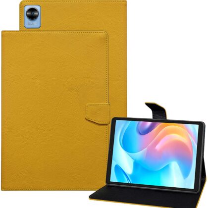 TGK Plain Design Leather Flip Stand Case Cover for Realme Pad Mini 3 / Realme Pad Mini 4 8.68 inch Tablet (Yellow)