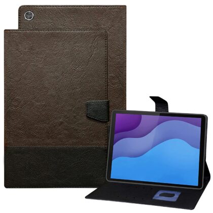 TGK Dual Color Design Leather Flip Case Cover for Lenovo Tab M10 HD 2nd Gen TB-X306X / Smart Tab M10 HD 2nd Gen TB-X306F (Brown, Black)