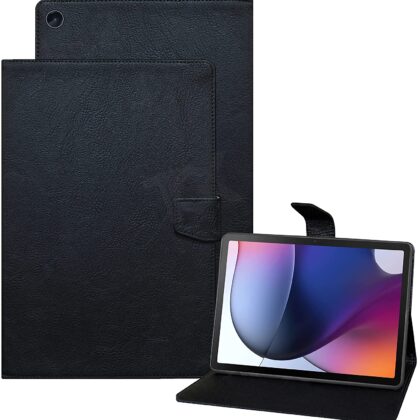 TGK Plain Design Leather Flip Stand Case Cover for Motorola Moto Tab G62 10.6 inch Tablet | Motorola Tab G62 (Black)
