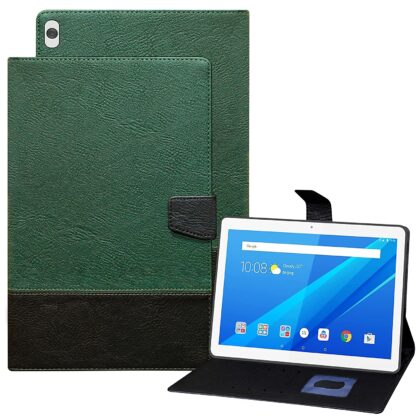 TGK Dual Color Design Leather Flip Case Cover for Lenovo Tab M10 HD TB-X505F TB-X505L TB-X505X (Green, Black)