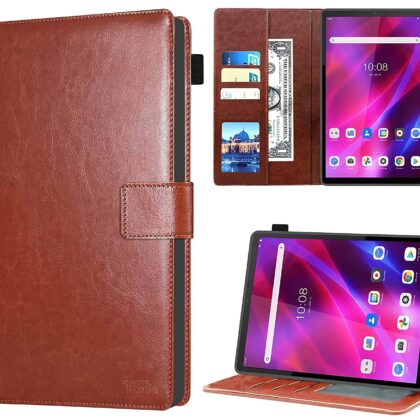 TGK Multi Protective Wallet Leather Flip Stand Case Cover for Lenovo Tab K10 FHD 10.3 inch, Brown