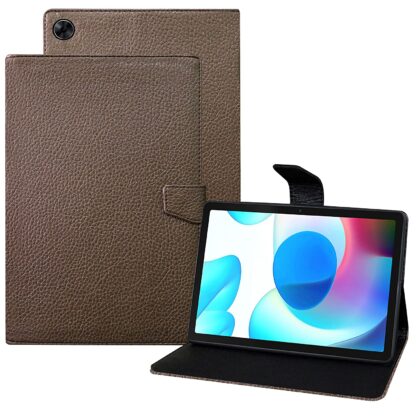 TGK Texture Leather Case with Viewing Stand Flip Cover for Realme Pad 10.4 inch Tablet [RMP2102/ RMP21023] Shiny Brown