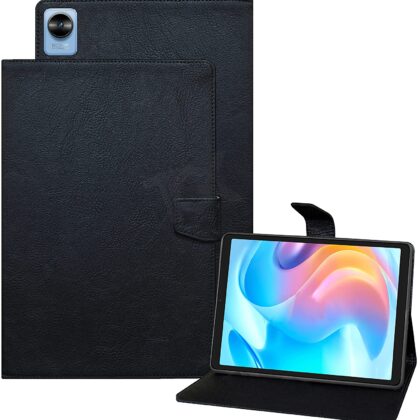 TGK Plain Design Leather Flip Stand Case Cover for Realme Pad Mini 3 / Realme Pad Mini 4 8.68 inch Tablet (Black)