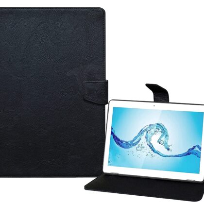 TGK Plain Design Leather Flip Stand Case Cover for Acer One 10 T8-129L Tablet 10.1 Inch (Black)