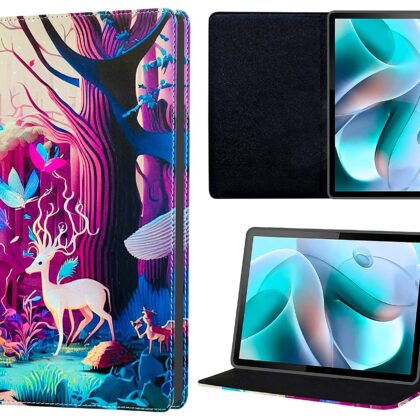 TGK Printed Classic Design Leather Stand Flip Case Cover for Motorola Moto Tab G70 LTE 11 inch Tablet (Forest & Deer)