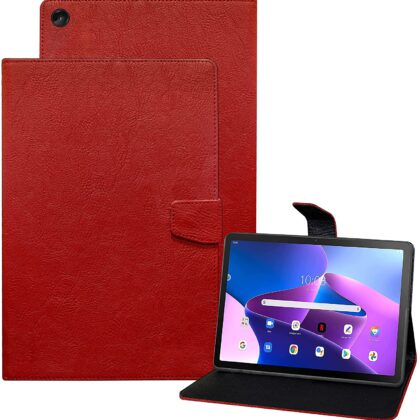 TGK Plain Design Leather Flip Stand Case Cover for Lenovo Tab M10 FHD Plus (3rd Gen) 10.6 inch Tablet TB125FU / TB128XU with Precise Cutouts (Red)
