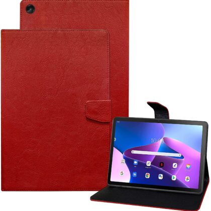 TGK Plain Design Leather Flip Stand Case Cover for Lenovo Tab M10 FHD Plus (3rd Gen) 10.6 inch Tablet TB125FU / TB128XU with Precise Cutouts (Red)