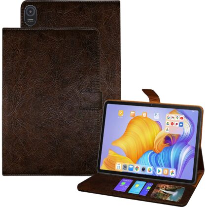 TGK Texture Leather with Card Slots Wallet Back Flip Stand Case Cover for Honor Pad 8 12 inch Tablet Model Number HEY-W09 (Dark Brown)