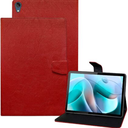 TGK Plain Design Leather Flip Stand Case Cover for Motorola Tab G70 | Moto G70 LTE 11 Inch Tablet (Red)