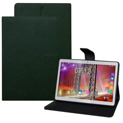 TGK Plain Design Leather Folio Flip Case with Viewing Stand Protective Cover for Fusion5 4G Tablet 10.1 Inch (25.65 cm) (Green)