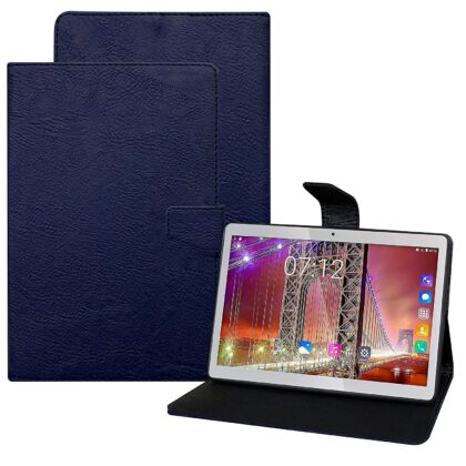 TGK Plain Design Leather Folio Flip Case with Viewing Stand Protective Cover for Fusion5 4G Tablet 10.1 Inch (25.65 cm) (Blue)