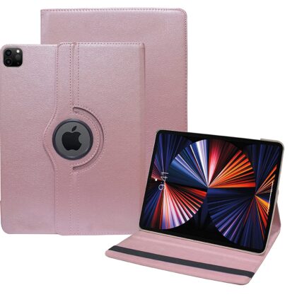 TGK 360 Degree Rotating Leather Smart Rotary Swivel Stand Case Cover Compatible for New iPad Pro 12.9 inch 2021 Release (5th Generation) (Rose Gold)