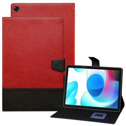 TGK Dual Color Design Leather Flip Case Cover for Realme Pad 10.4 inch (Red, Black)