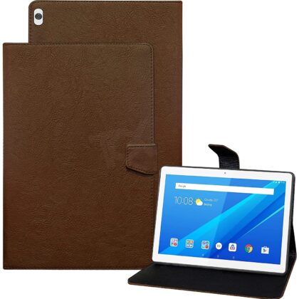 TGK Plain Design Leather Flip Stand Case Cover for Lenovo Tab M10 X505X Cover TB-X505F TB-X505L TB-X505X TB-X605L TB-X605F – Brown