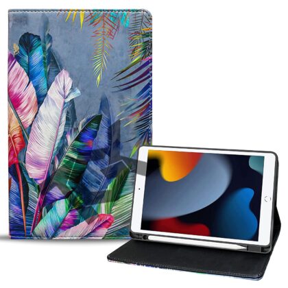 TGK Printed Classic Design Leather Folio Flip Case with Viewing Stand Protective Cover for iPad 10.2 Cover 2021/2020/2019 (iPad 9th Generation / 8th Gen / 7th Gen) (Colorful Feathers)