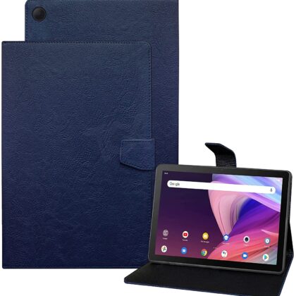 TGK Plain Design Leather Flip Stand Case Cover for TCL Tab 10 FHD Tablet (Blue)