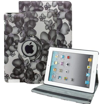 TGK Flower Print Design 360 Degree Rotating Stand (Auto Sleep/Wake Function) Smart Case Cover for iPad 2 /iPad 3 /iPad4 (A1458, A1459, A1460, A1416, A1430, A1403, A1395, A1396, A1397)?Black