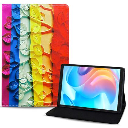 TGK Printed Classic Design Leather Folio Flip Case with Viewing Stand Protective Cover for Realme Pad Mini 3 / Realme Pad Mini 4 8.68 inch Tablet (Leaf Pattern)