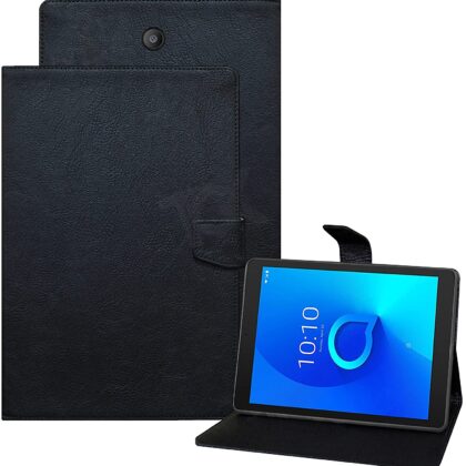 TGK Plain Design Leather Flip Stand Case Cover for Alcatel 3T8 Tablet 8 inches (Black)