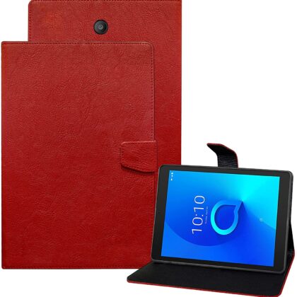 TGK Plain Design Leather Flip Stand Case Cover for Alcatel 3T8 Tablet 8 inches (Red)