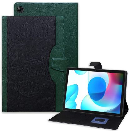 TGK Dual Color Wallet Leather Flip Stand Case Cover for Realme Pad 10.4 inch (Black, Green)