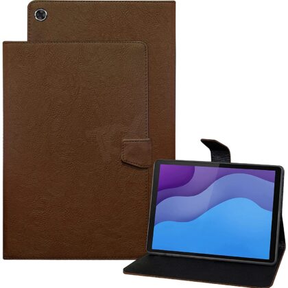 TGK Plain Design Leather Flip Stand Case Cover for Lenovo Tab M10 HD 2nd Gen TB-X306X / Smart Tab M10 HD 2nd Gen TB-X306F (Brown)