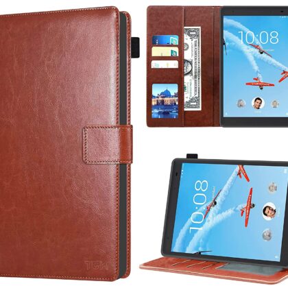TGK Multi Protective Wallet Leather Flip Stand Case Cover for Lenovo Tab E8 8.0 Inch, Brown