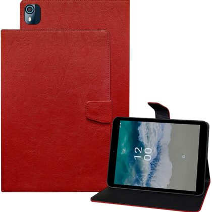 TGK Plain Design Leather Protective Cover with Viewing Stand Back Flip Stand Case Cover for Nokia Tab T10 8 inch Tablet TA-1472 with Precise Cutouts (Red)