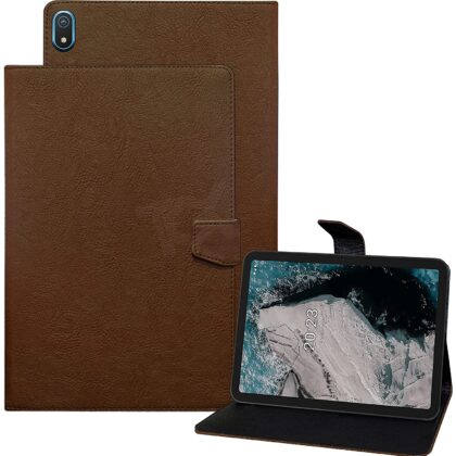 TGK Plain Design Leather Folio Flip Case with Viewing Stand Protective Cover for Nokia Tab T20 10.4 inch Tablet / Nokia T20 Tab 10.36 Inch 2021 [Model TA-1392 TA-1394 TA-1397] (Brown)