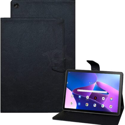 TGK Plain Design Leather Flip Stand Case Cover for Lenovo Tab M10 FHD Plus (3rd Gen) 10.6 inch Tablet TB125FU / TB128XU with Precise Cutouts (Black)