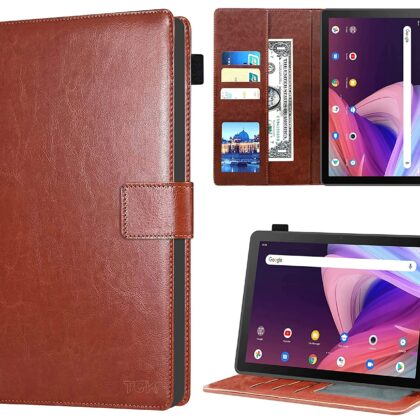 TGK Multi Protective Wallet Leather Flip Stand Case Cover for TCL Tab 10 FHD Tablet, Brown