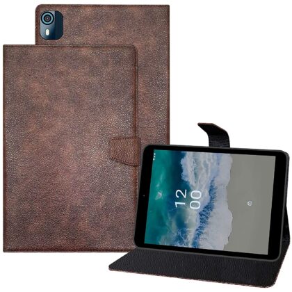 TGK Executive Adjustable Stand Leather Flip Case Cover for Nokia Tab T10 8 inch Tablet TA-1472 (Brown)