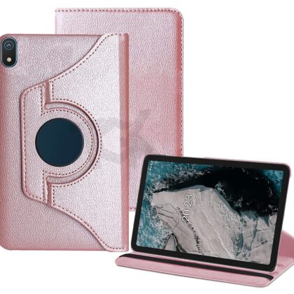 TGK 360 Degree Rotating Leather Smart Rotary Swivel Stand Case Cover for Nokia Tab T20 10.4 inch Tablet / Nokia Tab T20 10.36 inch Tablet [Model TA-1392 TA-1394 TA-1397] (Rose Gold)